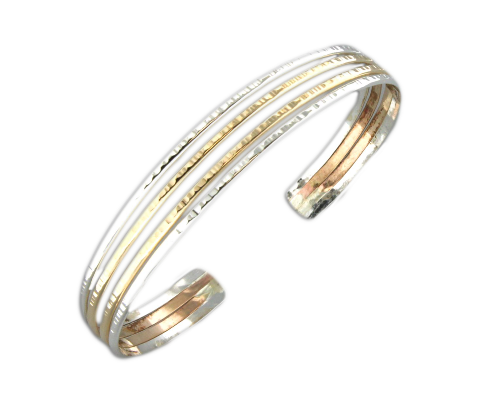 B064008 - Textured Sterling Silver and Gold-Filled Wire Cuff Bracelet