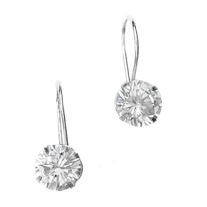E005344 - 8mm Round Cubic Zirconia and Sterling Silver Euro-back Earrings