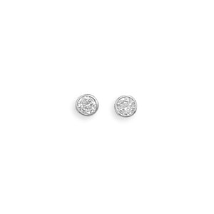 E005345 - 4mm Round Bezel Set Cubic Zirconia and Sterling Silver Post Earrings
