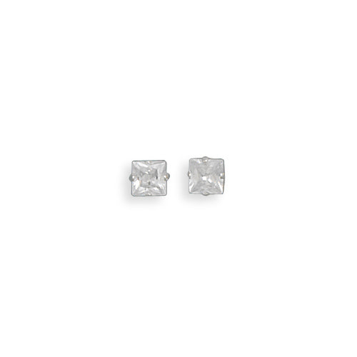 E005392 - Sterling Silver Princess Cut 4mm CZ Post Earrings