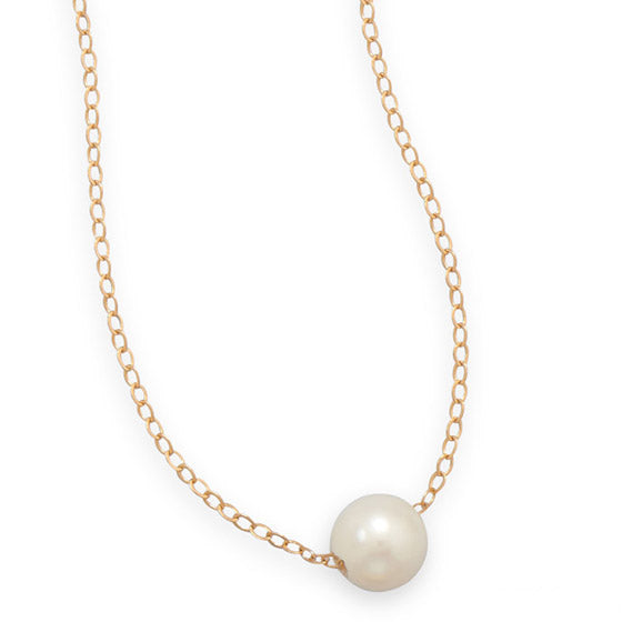 N005270 - Gold-Filled Link Chain with Floating Freshwater Pearl Necklace