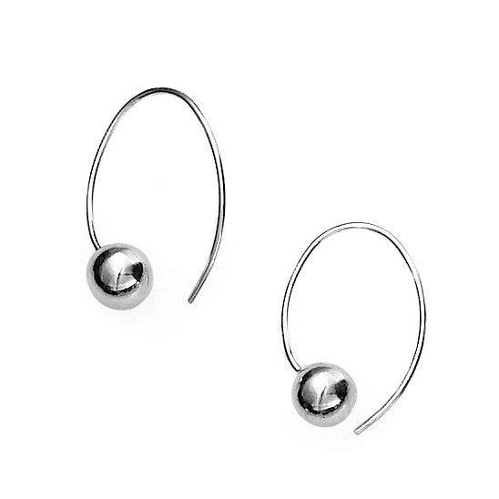 E005094 - Small Curved Sterling Silver Wire and Ball Earrings