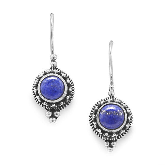 E005278^ - Lapis Stone with Oxidized Sterling Silver Earrings