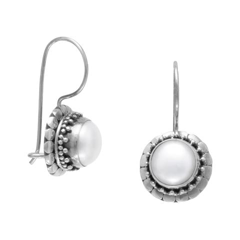 E005357^ - Sterling Silver and Freshwater Pearl Earrings with Bali Design