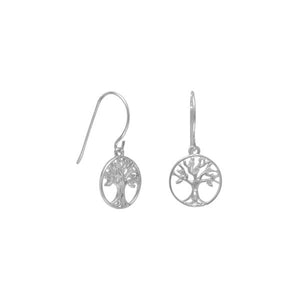 E005385^ - Sterling Silver and CZ Tree of Life French Wire Earrings