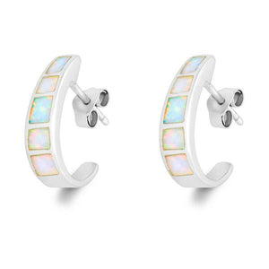 E028044 - White Opal Hoop Post Earrings