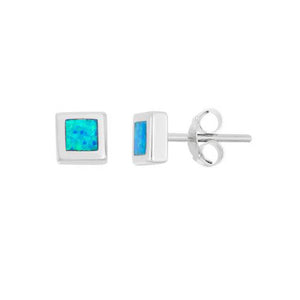 E028091 - Square Inlay Opal Stud Earrings