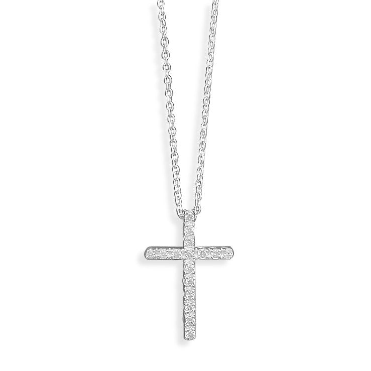 N005193^ - Sterling Silver and Cubic Zirconia Cross Necklace