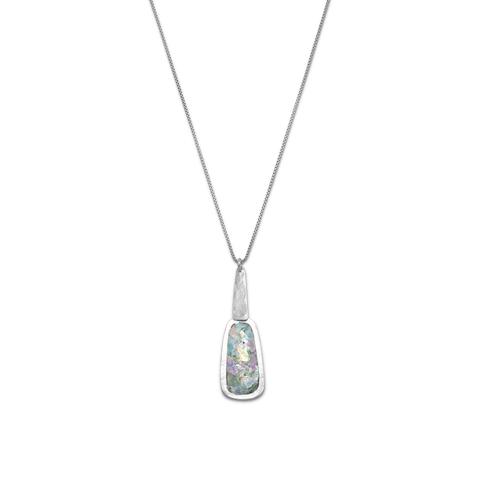 N005277^ - Sterling Silver and Ancient Roman Glass Long Drop Necklace