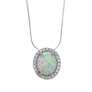 N028101 - Halo Style White Opal and Sterling Silver Necklace
