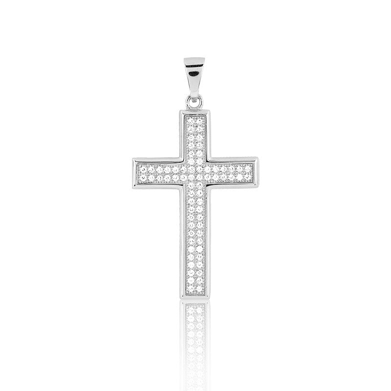 N028190 - Sterling Silver and Micro Pave CZ Cross Necklace