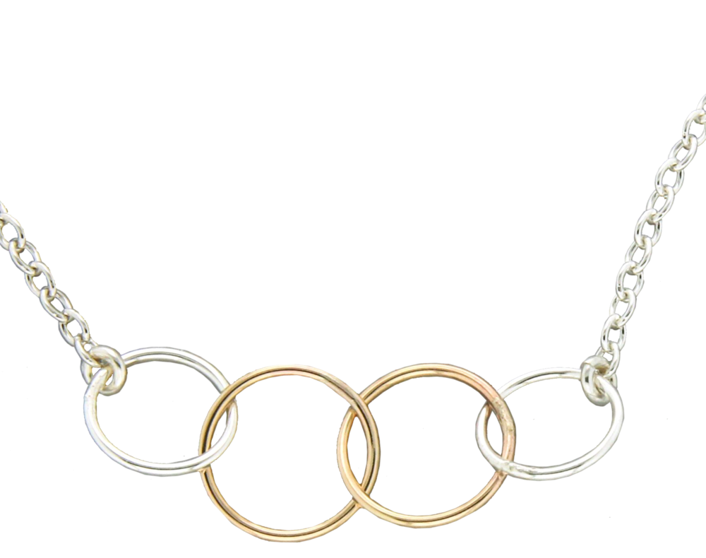 N064004 - Sterling Silver and Gold-Filled 4 "Rings" Necklace