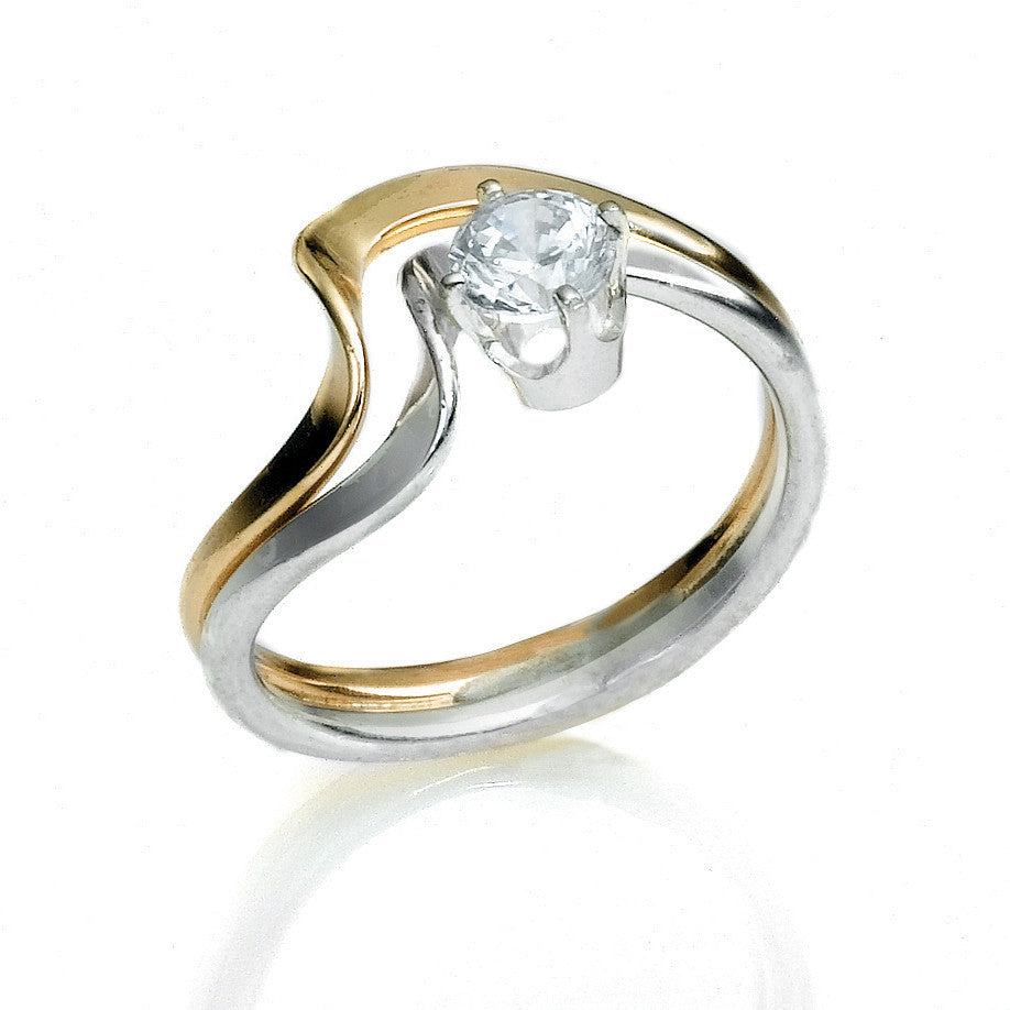 R001012 - Two-Tone and Cubic Zirconia Double Wave Ring