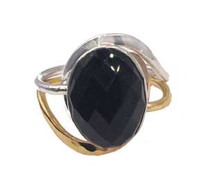 R001017 - Two Tone and Black Agate Swirl Ring