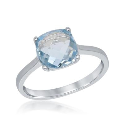 R028045 - Sterling Silver and Square Blue Topaz Ring